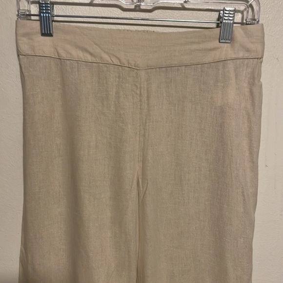 Isaac‎ Mizrahi Live! Bridgehampton Linen Blend Pants Wide Leg Cropped Cream 8 - Picture 4 of 10